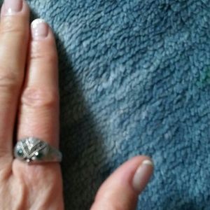 Sterling Silver 925 Owl green eyed ring